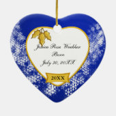 Snowy Blue Baby's First Christmas Foto Birth Info Keramikornament (Hinten)