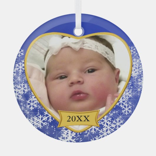Snowy Blue Baby's Foto Herbst Weihnachten Ornament Aus Glas (Vorderseite)