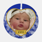 Snowy Blue Baby's Foto Herbst Weihnachten Ornament Aus Glas (Rückseite)