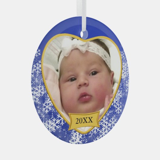 Snowy Blue Baby's Foto Herbst Weihnachten Ornament Aus Glas (Vorderseite Rechts)
