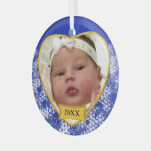 Snowy Blue Baby's Foto Herbst Weihnachten Ornament Aus Glas (Vorderseite links)