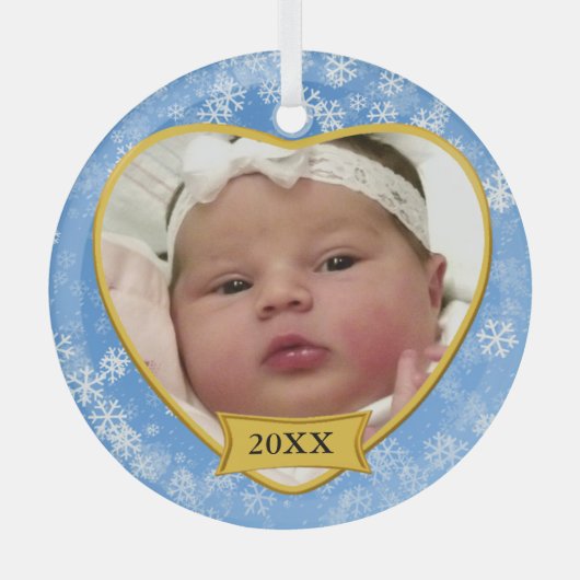Snowy Blue Baby's Foto Keepake Weihnachten Ornament Aus Glas (Vorderseite)