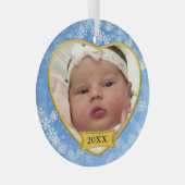 Snowy Blue Baby's Foto Keepake Weihnachten Ornament Aus Glas (Vorderseite Rechts)