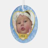 Snowy Blue Baby's Foto Keepake Weihnachten Ornament Aus Glas (Vorderseite links)