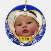 Snowy Blue Baby's Foto Weihnachts-Keramik Ornament (Vorne)