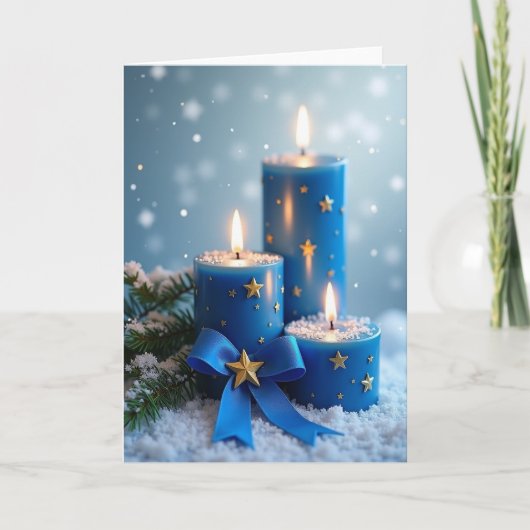 Snowy Blue Candlelight Card Karte (Vorderseite)
