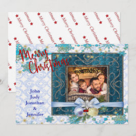 Snowy Blue Christmas Picture Frame Feiertagskarte