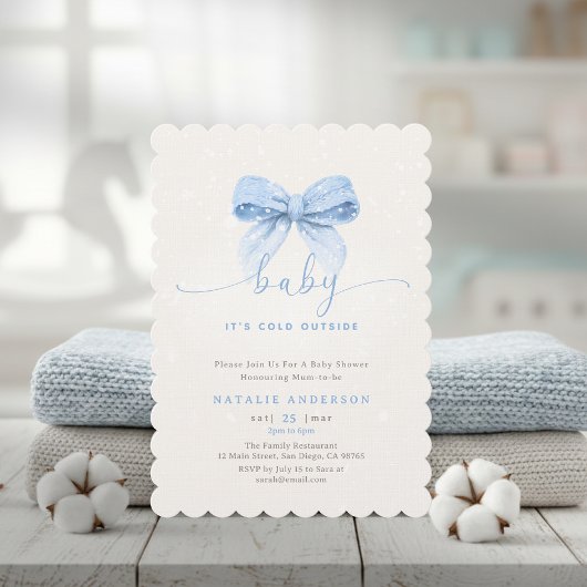 Snowy Blue Coquette It's Cold Outside Baby Shower Einladung