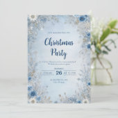 Snowy Blue Floral Winter Einladung (Stehend Vorderseite)