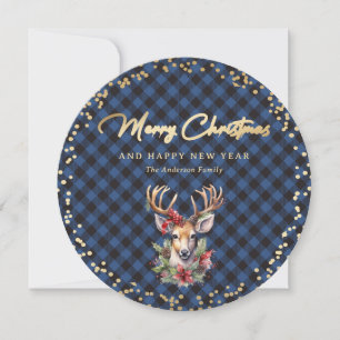 Snowy Blue Gold Deer Frohe Weihnachten