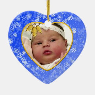 Snowy Blue Heart Baby's 1. Weihnachten Keramik Ornament