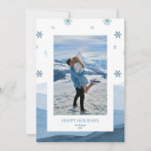 Snowy Blue Holiday Photo Card Einladung (Vorderseite)