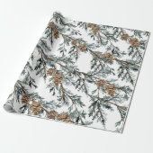 Snowy Blue Juniper Tree Branch & Pine Tree Cones W Geschenkpapier (Ungerollt)