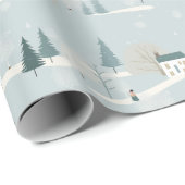 Snowy Blue Minimalistisch Christmas Village Geschenkpapier (Rolleneckpunkt)