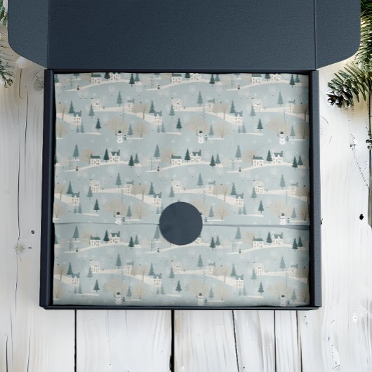 Snowy Blue Minimalistisch Christmas Village Seidenpapier