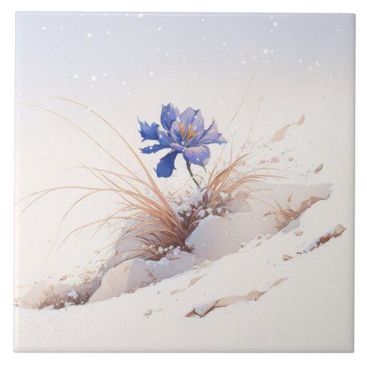 Snowy Blue Mountain Crocus Reborn Blume Keramik T Fliese (Vorderseite)