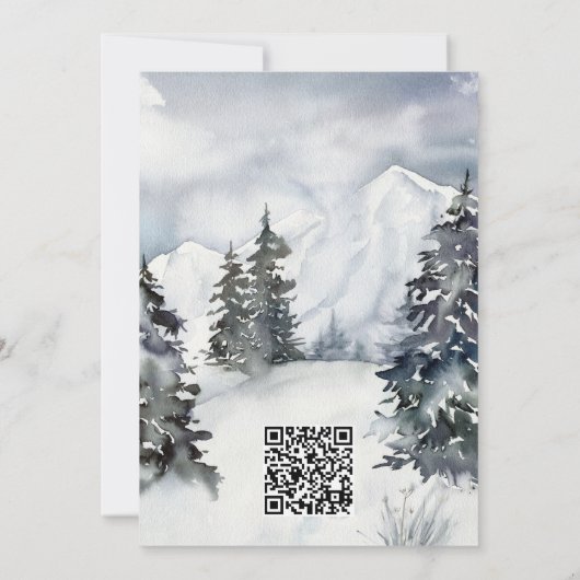 Snowy Blue Mountain Watercolor Rustikale Detailkar Einladung (Rückseite)