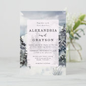 Snowy Blue Mountain Watercolor Rustikale Hochzeit Einladung (Stehend Vorderseite)