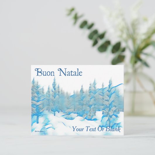 Snowy Blue Trees - Buon Natale Postkarte (Stehend Vorderseite)