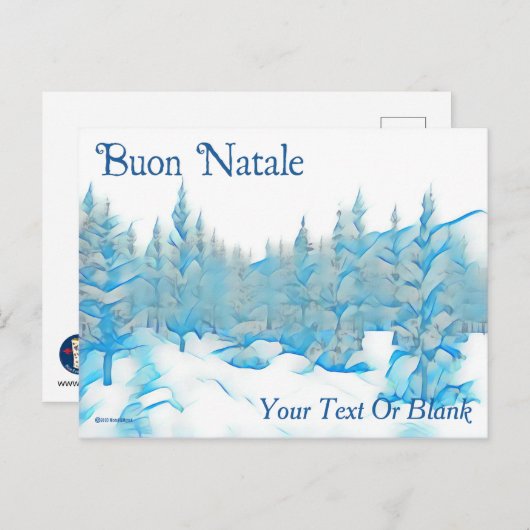 Snowy Blue Trees - Buon Natale Postkarte (Vorne/Hinten)