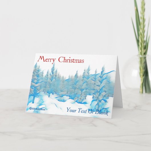 Snowy Blue Trees - Frohe Weihnachten Karte (Vorderseite)