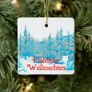Snowy Blue Trees - Fröhliche Weihnachten Keramikornament