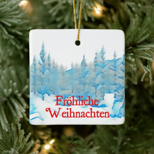 Snowy Blue Trees - Fröhliche Weihnachten Keramikornament (Baum)