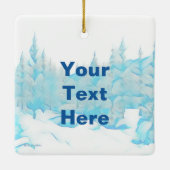 Snowy Blue Trees - Fröhliche Weihnachten Keramikornament (Rückseite)