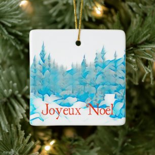 Snowy Blue Trees - Joyeux Noël Keramikornament