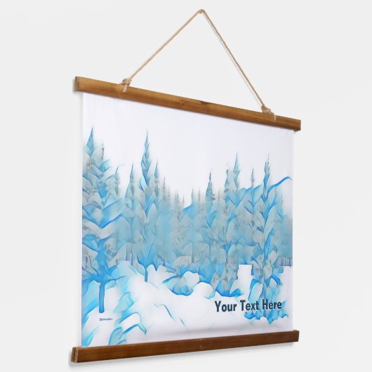 Snowy Blue Trees Wandteppich Mit Holzrahmen (Gewinkelt)