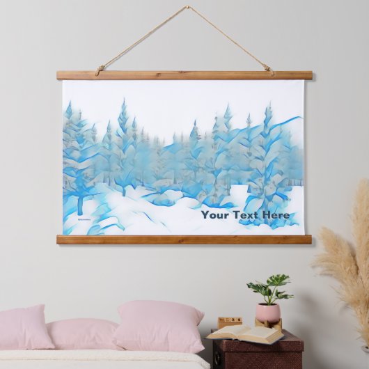 Snowy Blue Trees Wandteppich Mit Holzrahmen (Schlafzimmer)
