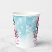 Snowy Blue und Pink Niedlich Pinguin Frohe Weihnac Pappbecher (Rechts)