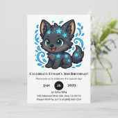 Snowy Blue Wolf Birthday Einladung (Stehend Vorderseite)