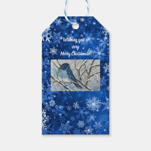 Snowy Bluebird Notecard Geschenkanhänger (Vorderseite)