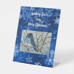 Snowy Bluebird Notecard Sockelschild
