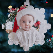 Snowy border simple one photo red Merry Christmas Ornament Karte