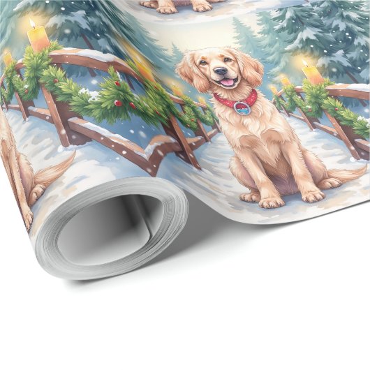 Snowy Bridge Boykin Spaniel Christmas Art Geschenkpapier (Rolleneckpunkt)