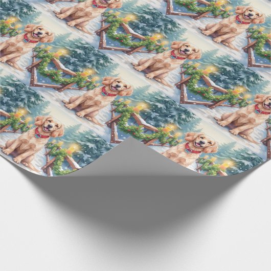 Snowy Bridge Boykin Spaniel Christmas Art Geschenkpapier (Ecke)