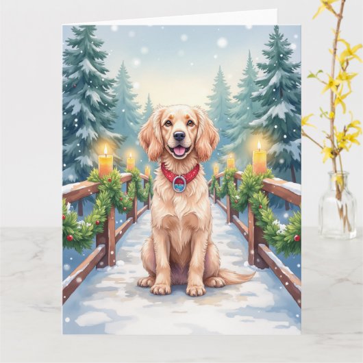 Snowy Bridge Boykin Spaniel Christmas Art Karte (Gelbe Blume)