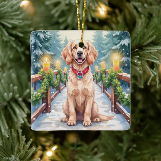 Snowy Bridge Boykin Spaniel Christmas Art Keramikornament (Baum)