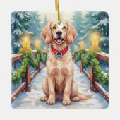 Snowy Bridge Boykin Spaniel Christmas Art Keramikornament (Vorderseite)