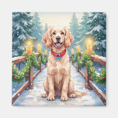 Snowy Bridge Boykin Spaniel Christmas Art Magnet (Vorne)