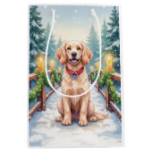 Snowy Bridge Boykin Spaniel Christmas Art Mittlere Geschenktüte (Vorderseite)