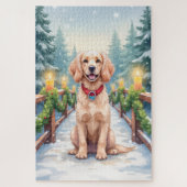 Snowy Bridge Boykin Spaniel Christmas Art Puzzle (Vertikal)