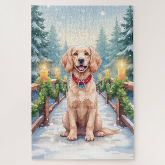 Snowy Bridge Boykin Spaniel Christmas Art Puzzle (Vertikal)
