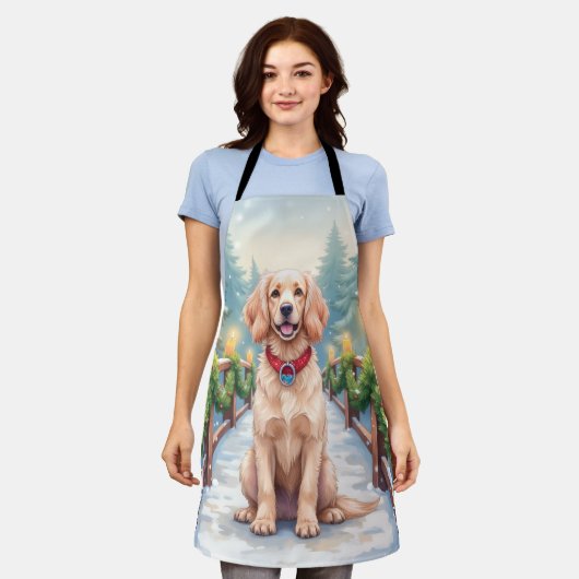Snowy Bridge Boykin Spaniel Christmas Art Schürze (Getragen)