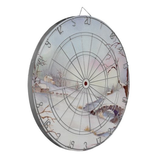 Snowy Bridge Wasserfarbe Landschaftsbild Malerei Dartscheibe (Vorderseite Links)