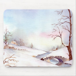 Snowy Bridge Wasserfarbe Landschaftsbild Malerei Mousepad