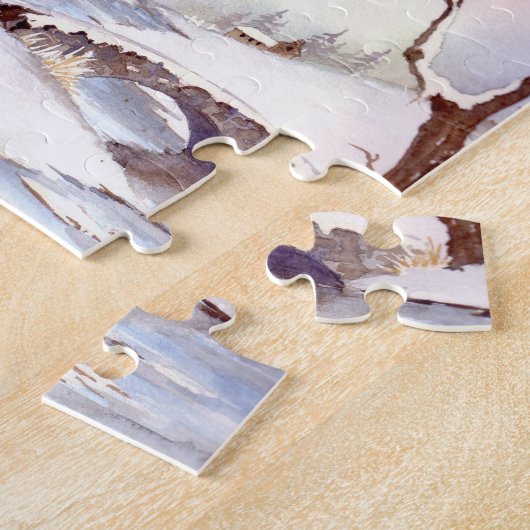 Snowy Bridge Wasserfarbe Landschaftsbild Malerei Puzzle (Seite)