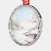 Snowy Bridge Wasserfarbe Landschaftsbild Malerei Silbernes Ornament (Links)